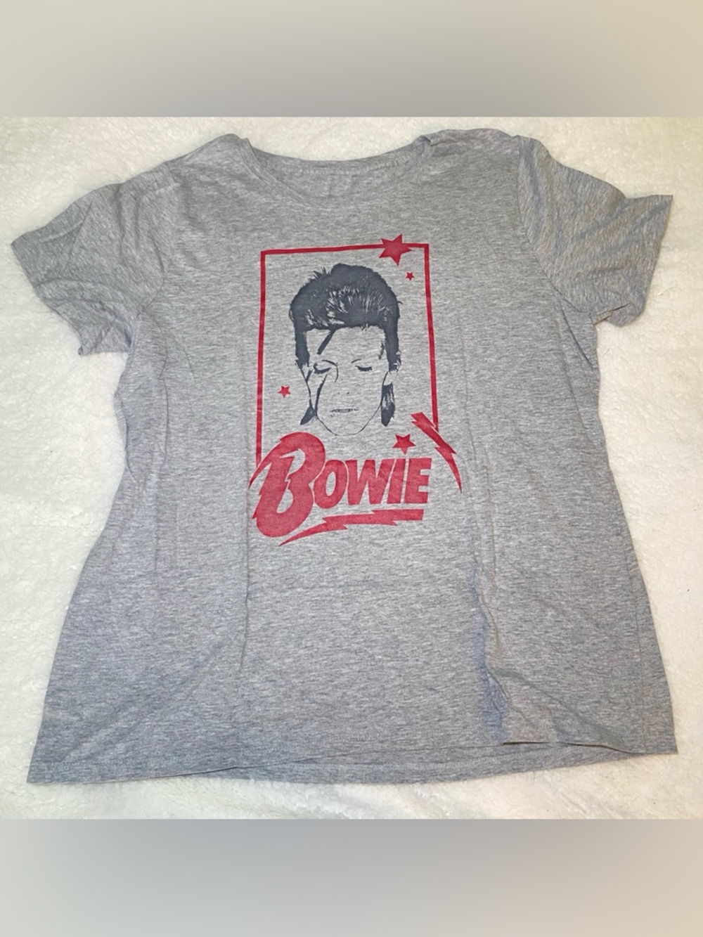 David Bowie Graphic Tee in Heather Gray and Red